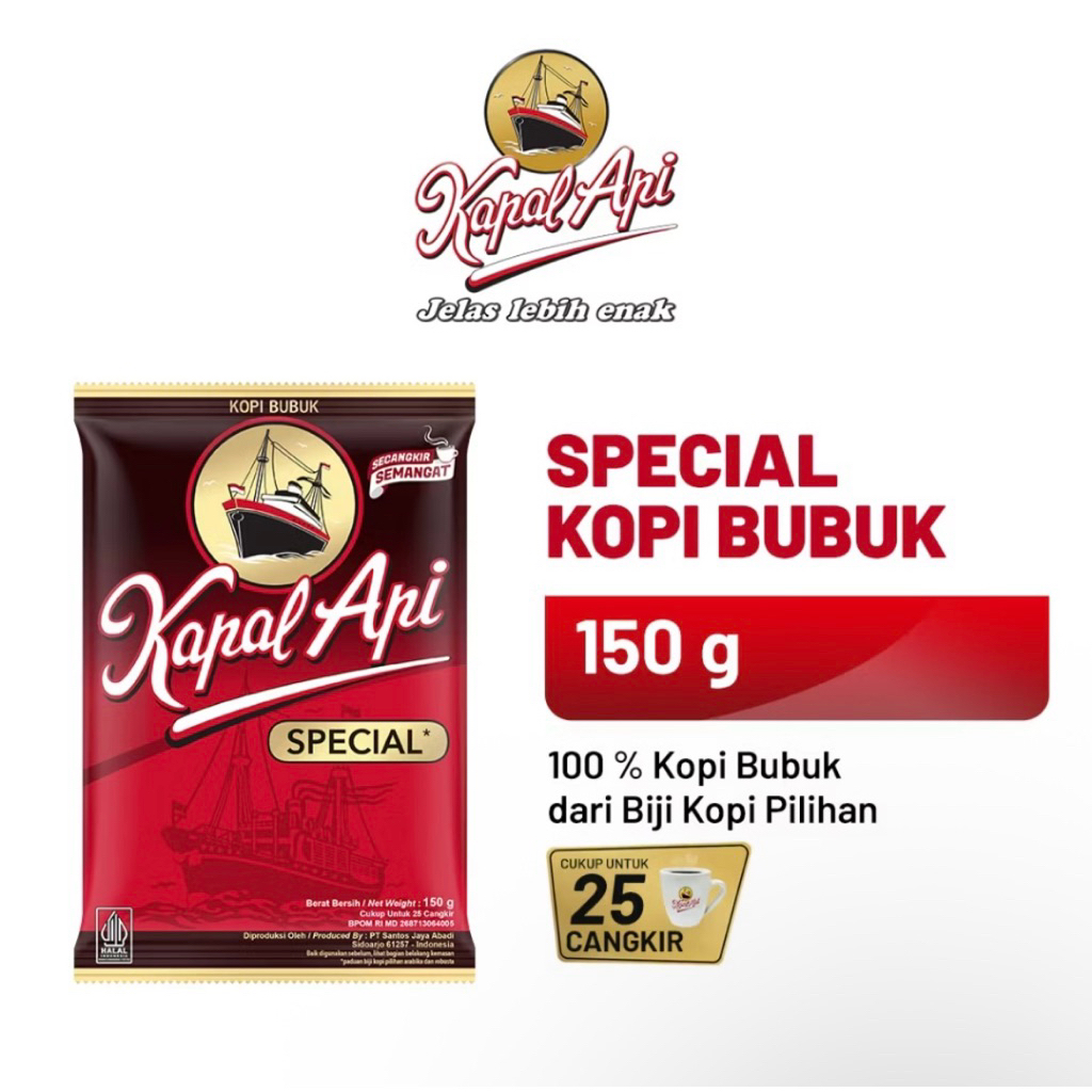 Kopi Kapal Api 150gr - Kopi Bubuk Gratis Gelas