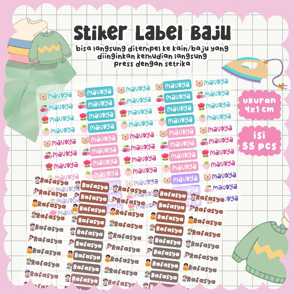 STIKER LABEL BAJU SETRIKA CUSTOM NAMA