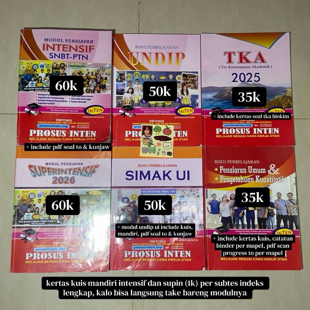 PRELOVED BUKU MODUL INTEN TKA 2025 UTBK SNBT 2026 UJIAN MANDIRI UNDIP SIMAK UI PROGRESS TRYOUT