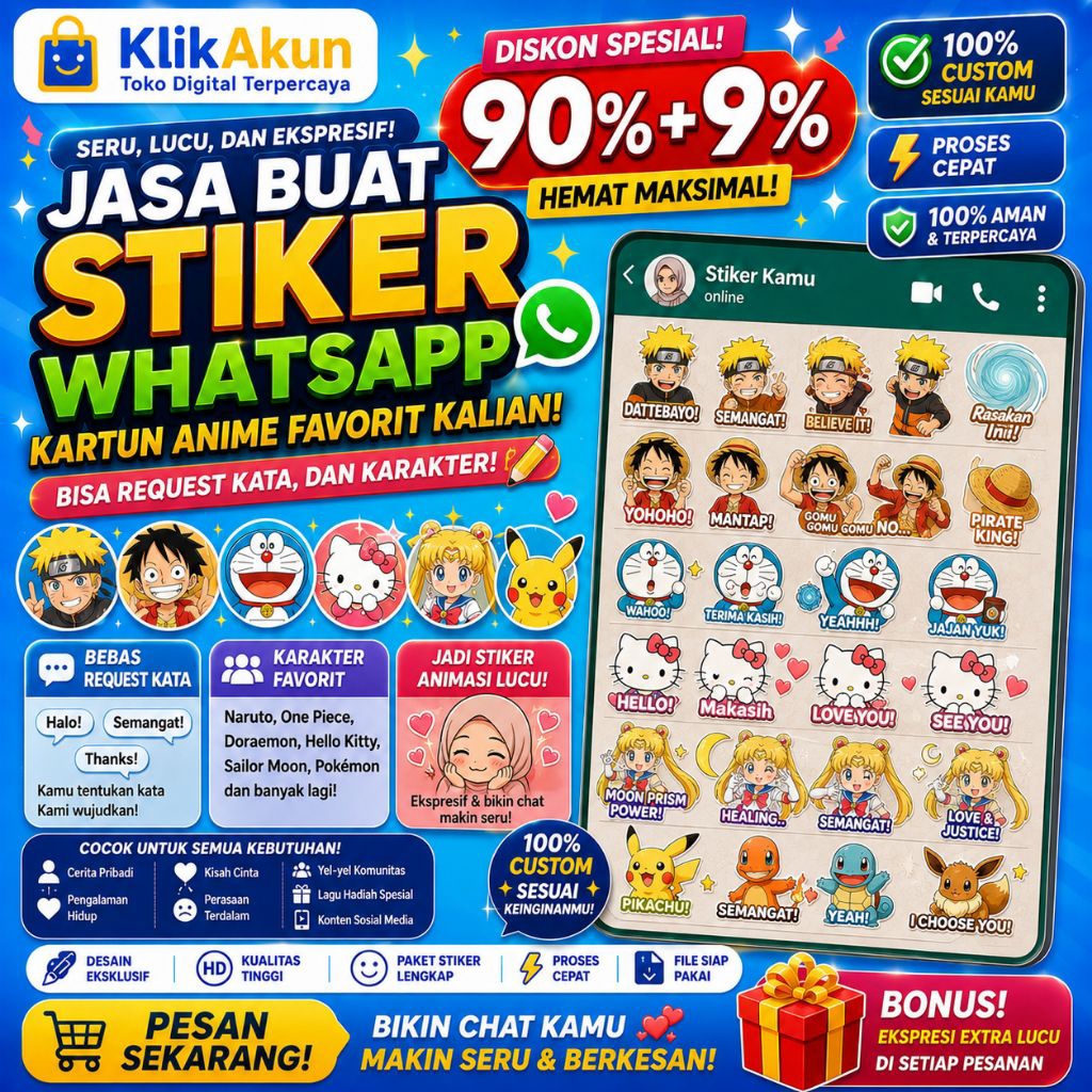 JASA PEMBUATAN STIKER WA LUCU DENGAN KARTUN FAVORIT KALIAN PADA ERA 90AN BEBAS REQUEST ANIME WHATSAP