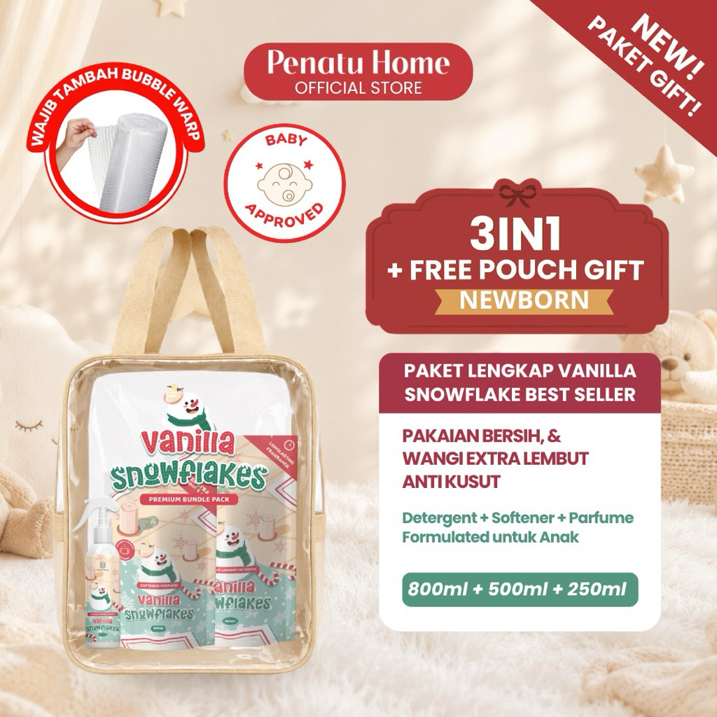[PAKET KOMPLIT 3-IN-1 LEBIH MURAH] Vanilla Snowflakes Kemasan Baru Free Gift Pouch | Detergen Penghi
