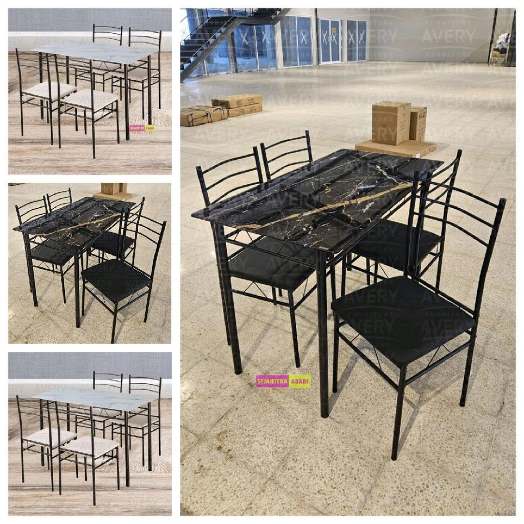 Avery Meja Makan 4 Dudukan NEW TDNS JAVA 4K Dining Table 4 seat Meja Kursi Minimalis Meja Motif Marm