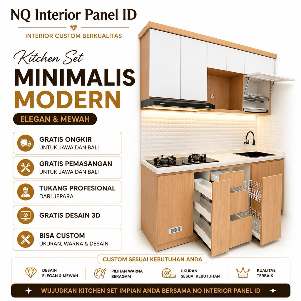 Kitchen Set HPL Minimalis Modern Motif Kayu Premium Jepara