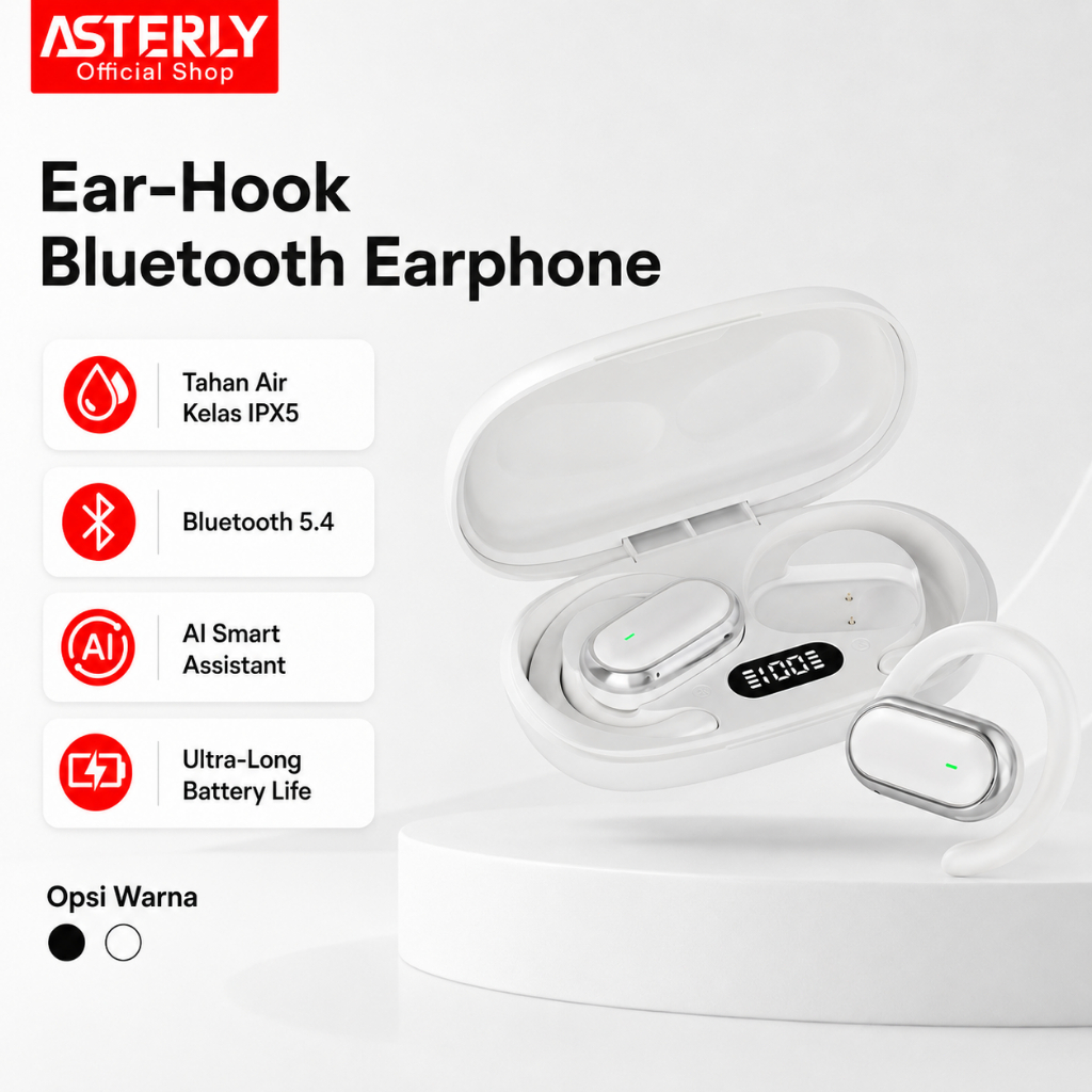 X96 Earphone Bluetooth 5.4 Bone Conduction TWS  Nirkabel Ear Hook untuk Olahraga Lari  Baterai Tahan