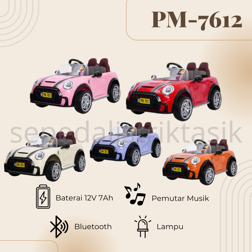 Mobil Aki Anak PACIFIC PM 7612 PM7612 Ban Eva Karet Jok Kulit Kendaraan Mainan Anak