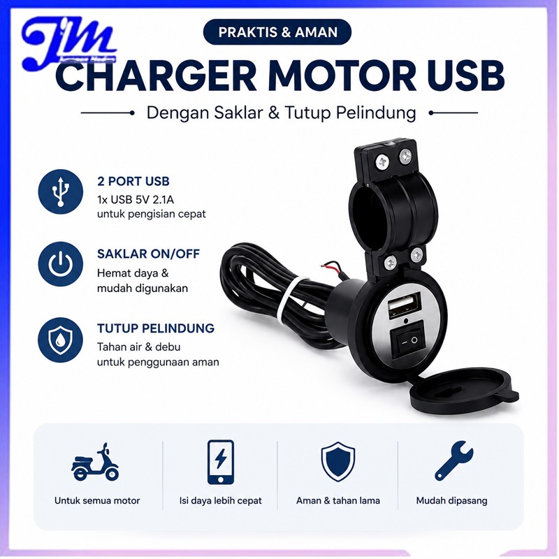Charger Motor Stang Aki Waterproof Alat Charger Hp Di Motor Cas Jepit