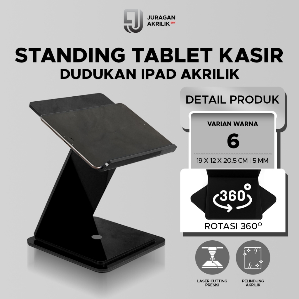 Standing Tablet Kasir Akrilik 5mm | Dudukan iPad & Tablet Meja Kasir | Stand POS Premium