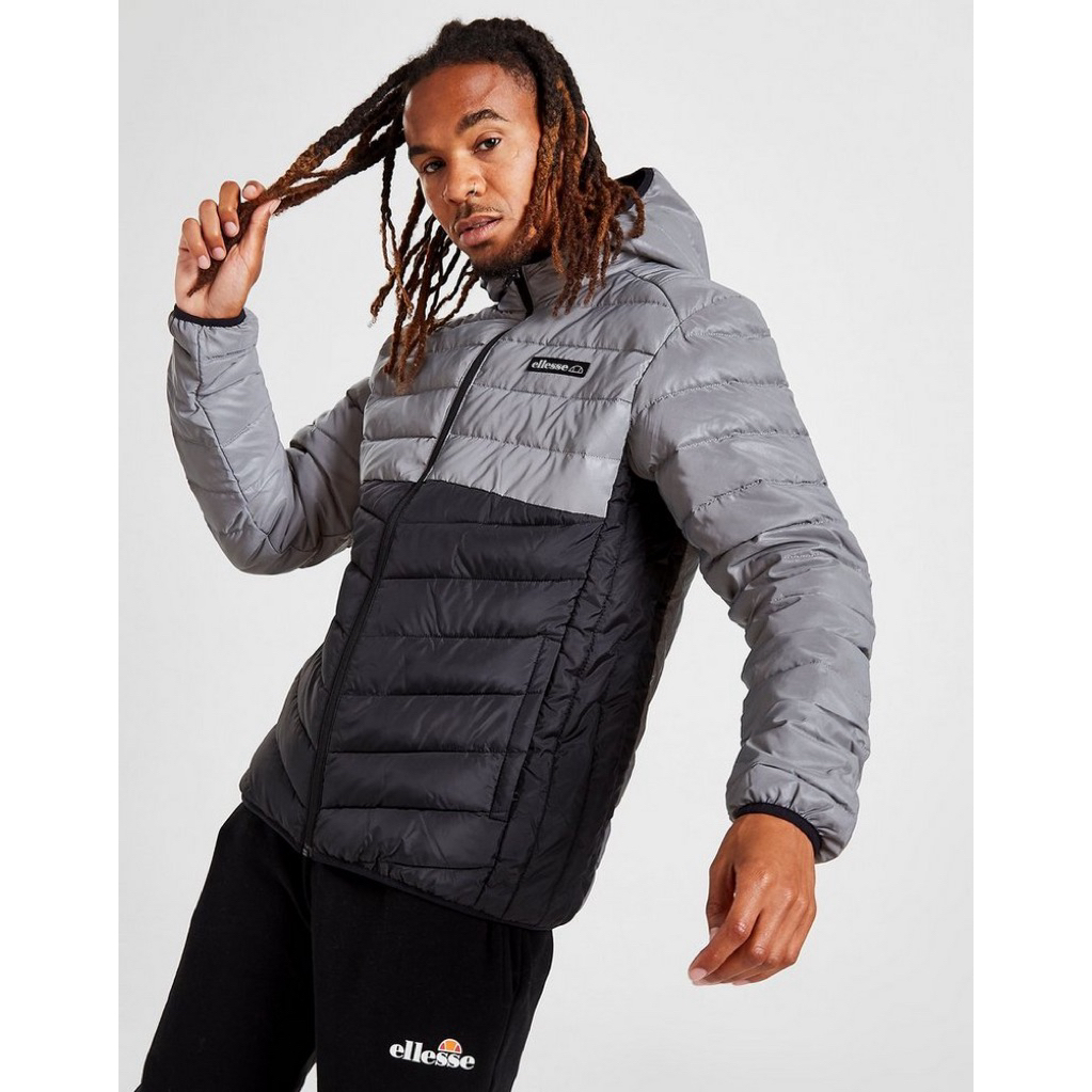 Ellesse Tarus Puffer Reflective Hooded Jacket In Black / Grey