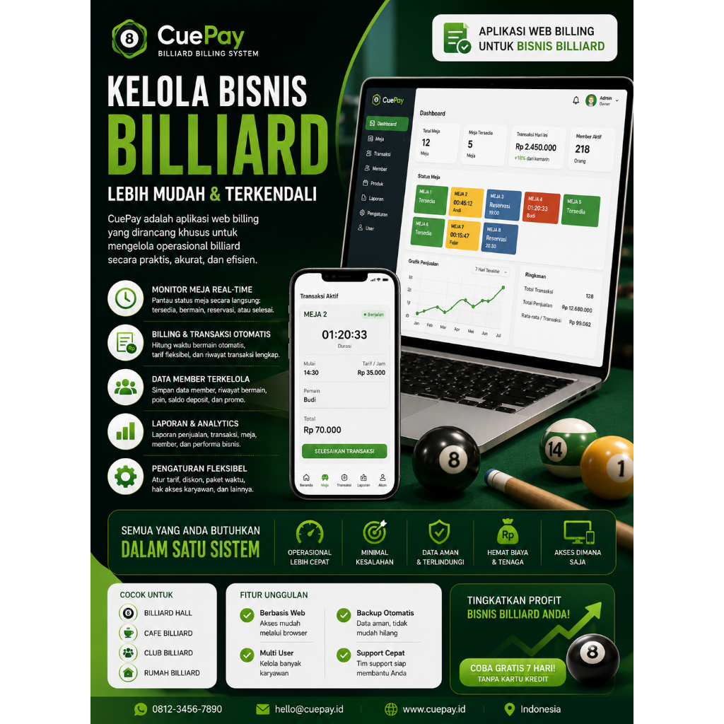 APLIKASI BILLING BILLIARD INCLUDE KASIR CAFE RESTO BISA HP ANDROID IOS ONLINE MURAH BISA CUSTOM