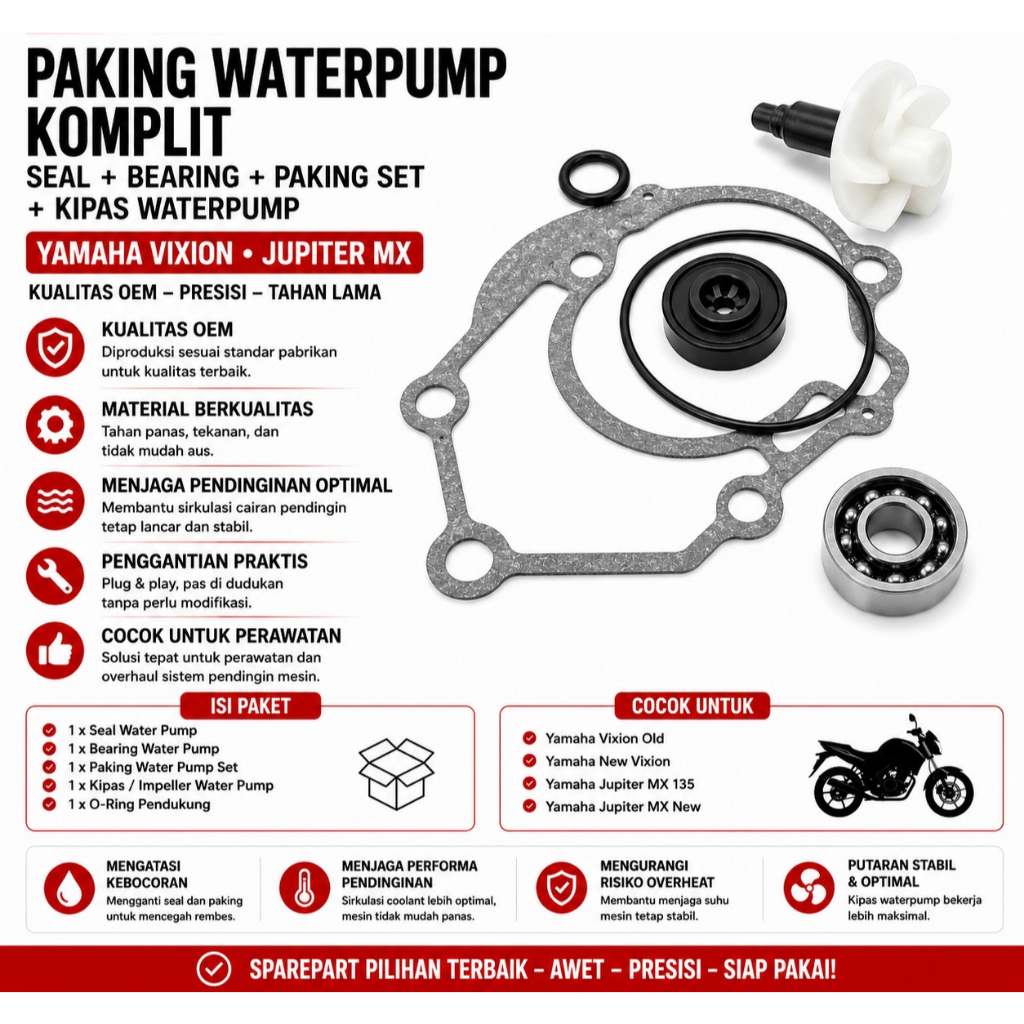 paking waterpump komplit yamaha vixion jupiter mx vixion (seal + bearing +  paking set + kipas water