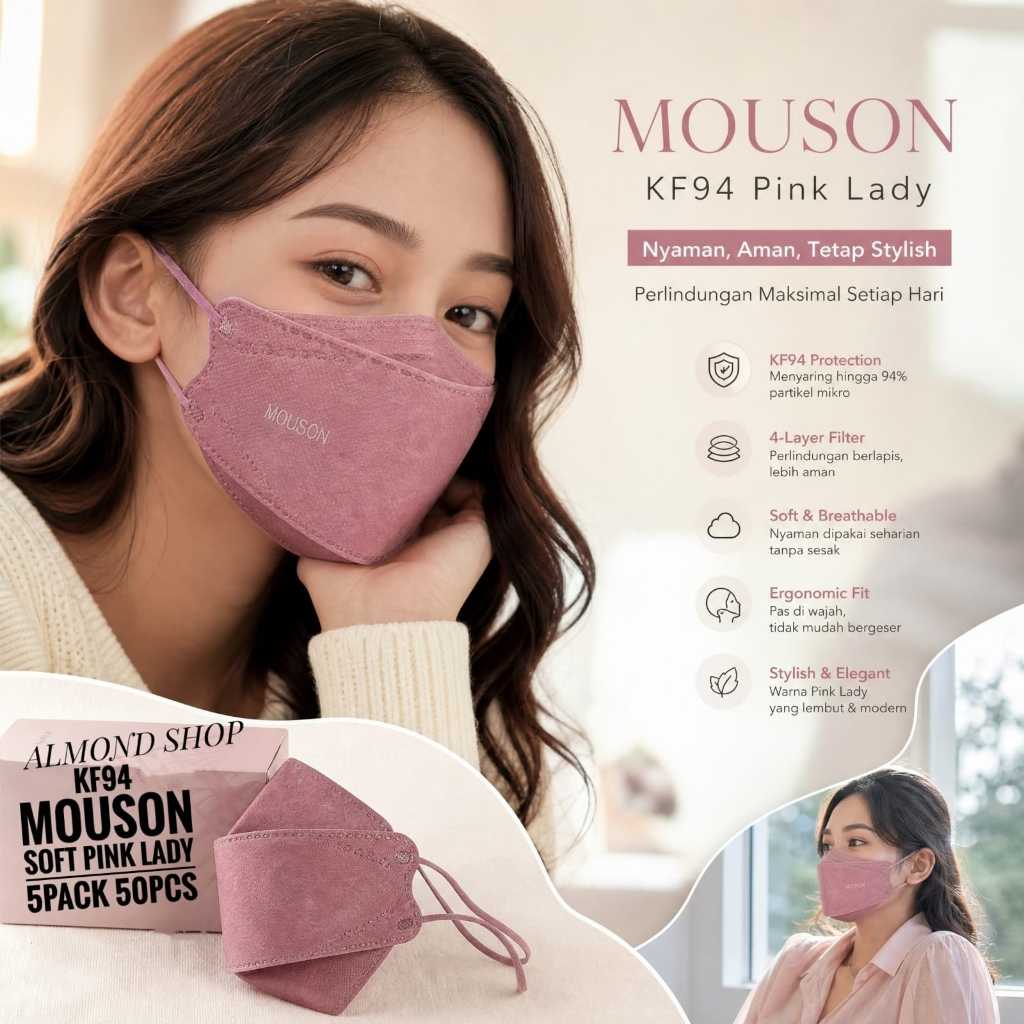 MASKER KF94 MOUSON FULL BLACK 4PLY 5PACK 50PCS