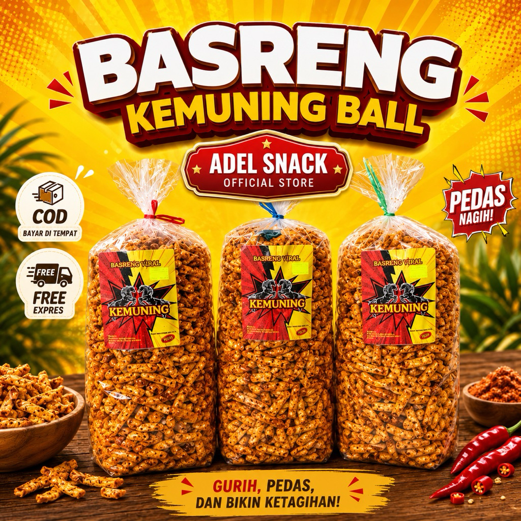 ( 1 ball 2 kg) Basreng Kemuning Pedas Daun Jeruk  Ball isi 2 kg / Basreng Viral Enak