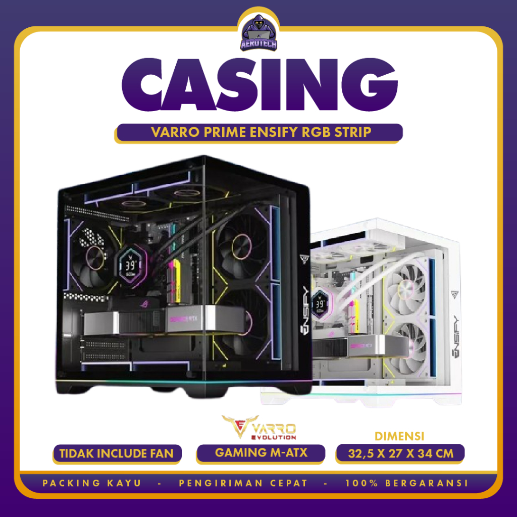 Casing PC Gaming Varro Prime Ensify RGB Strip M-ATX Case Komputer