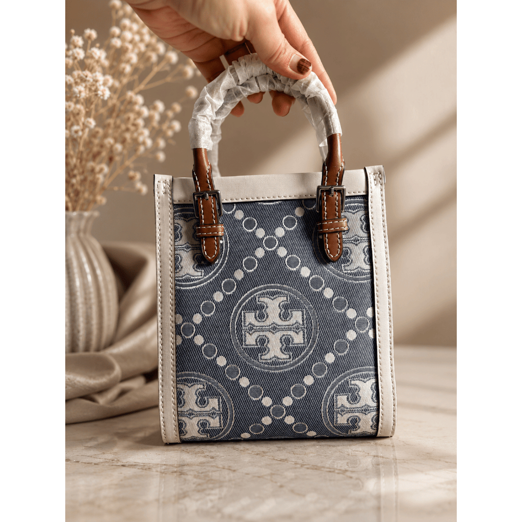 Tas Wanita T0ry Burch T Monogram Denim Mini Tote Bag Premium Handbag Crossbody Bag