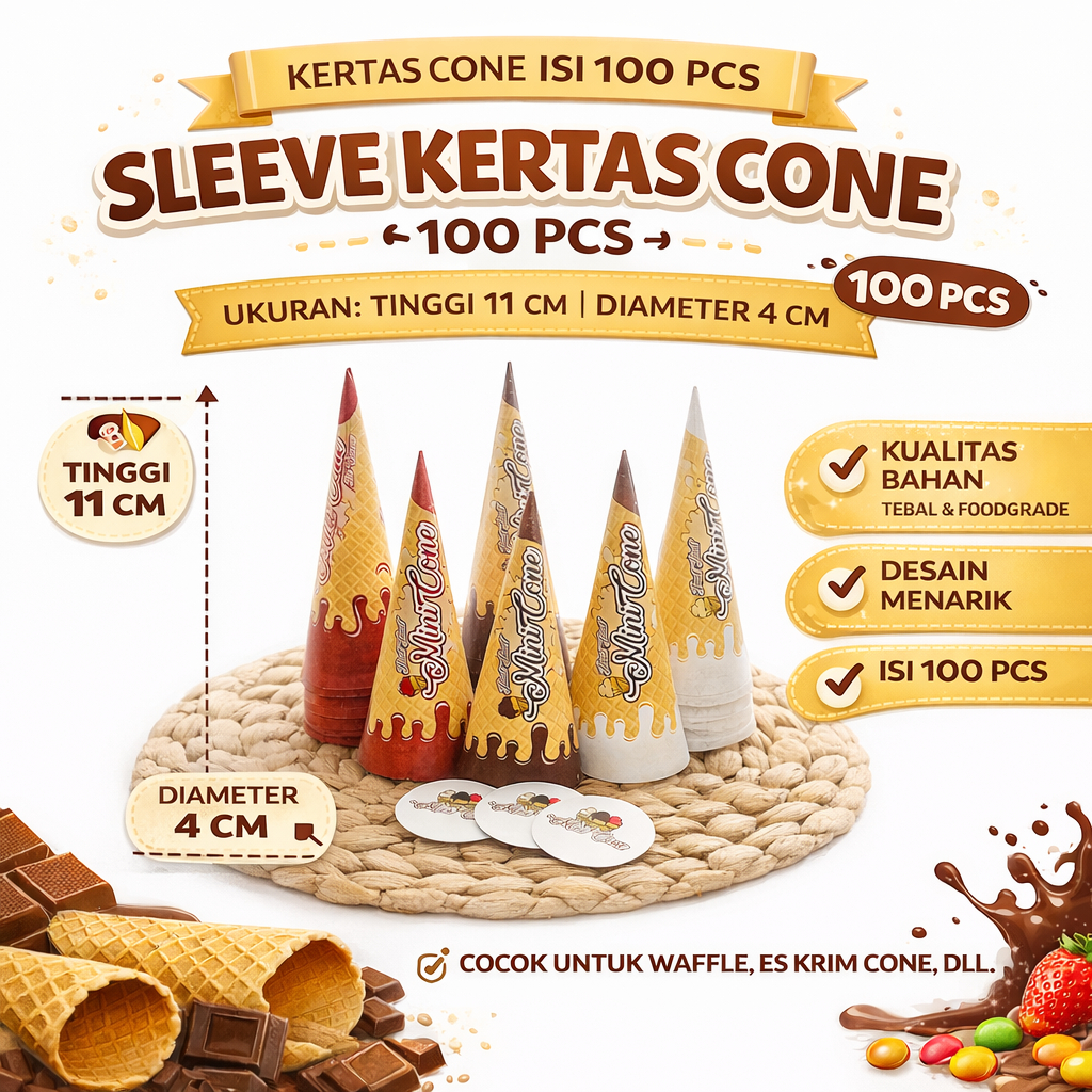 Kemasan Cone Es Krim 100pcs Kertas Krupuk Cone Ice Krim Cone