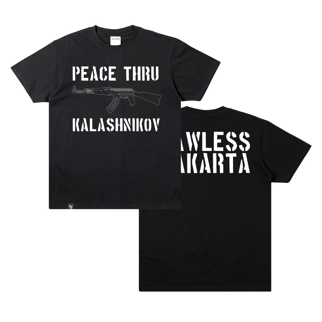 Tshirt LAWLESS JAKARTA - PEACE THRU KALASHNIKOV | Lawless Jakarta Official
