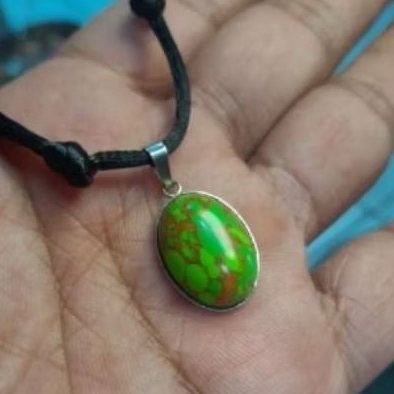 kalung batu akik pirus mesir hijau urat mas tali hitam