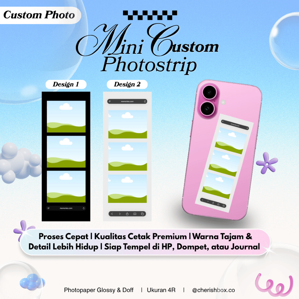 Mini Photostrip Custom Foto untuk Case HP | Cetak Foto Aesthetic Couple Bestie