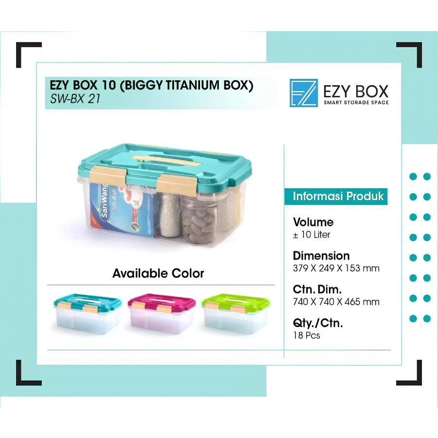 EZY Box Container 10 Liter Box Penyimpanan Plastik Multifungsi dengan Tutup Kuat dan Praktis