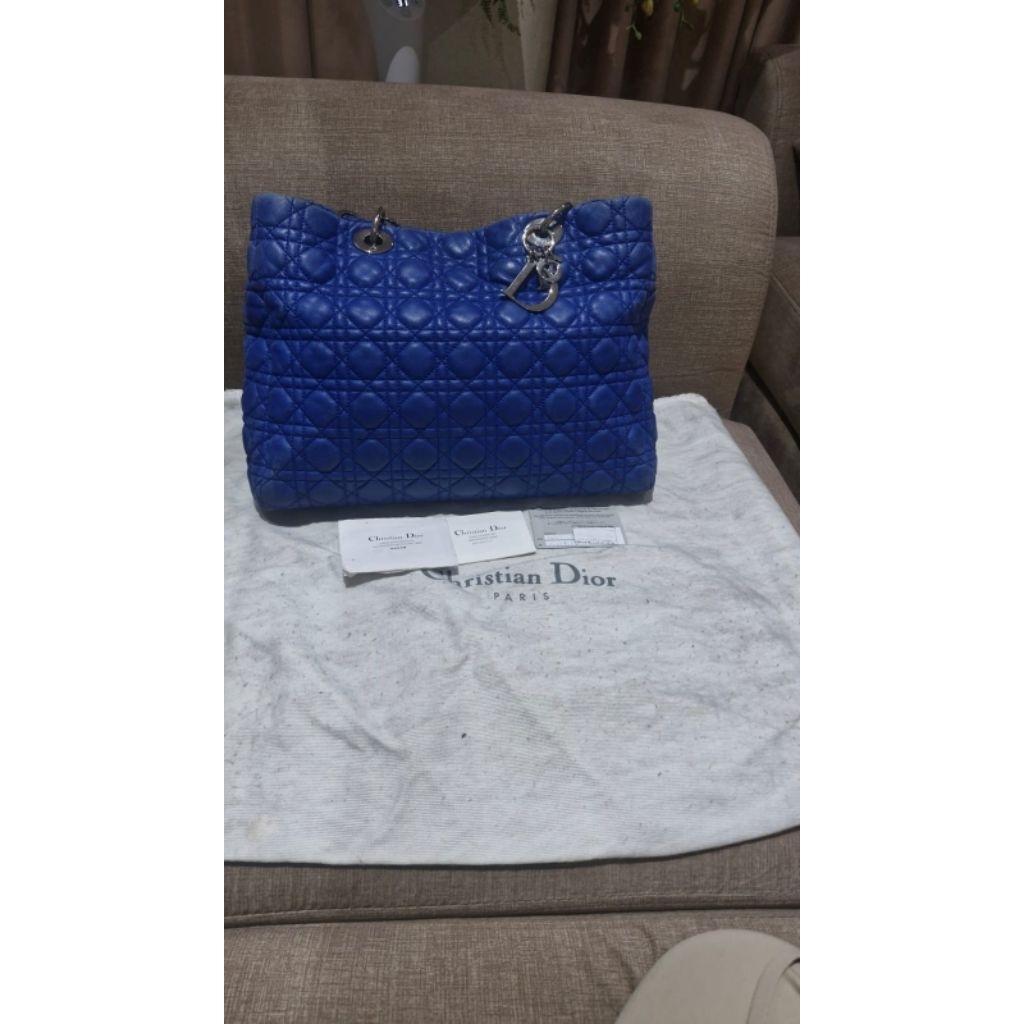 Christian Dior Lambskin Tote Bag Blue with DB and Card 2013