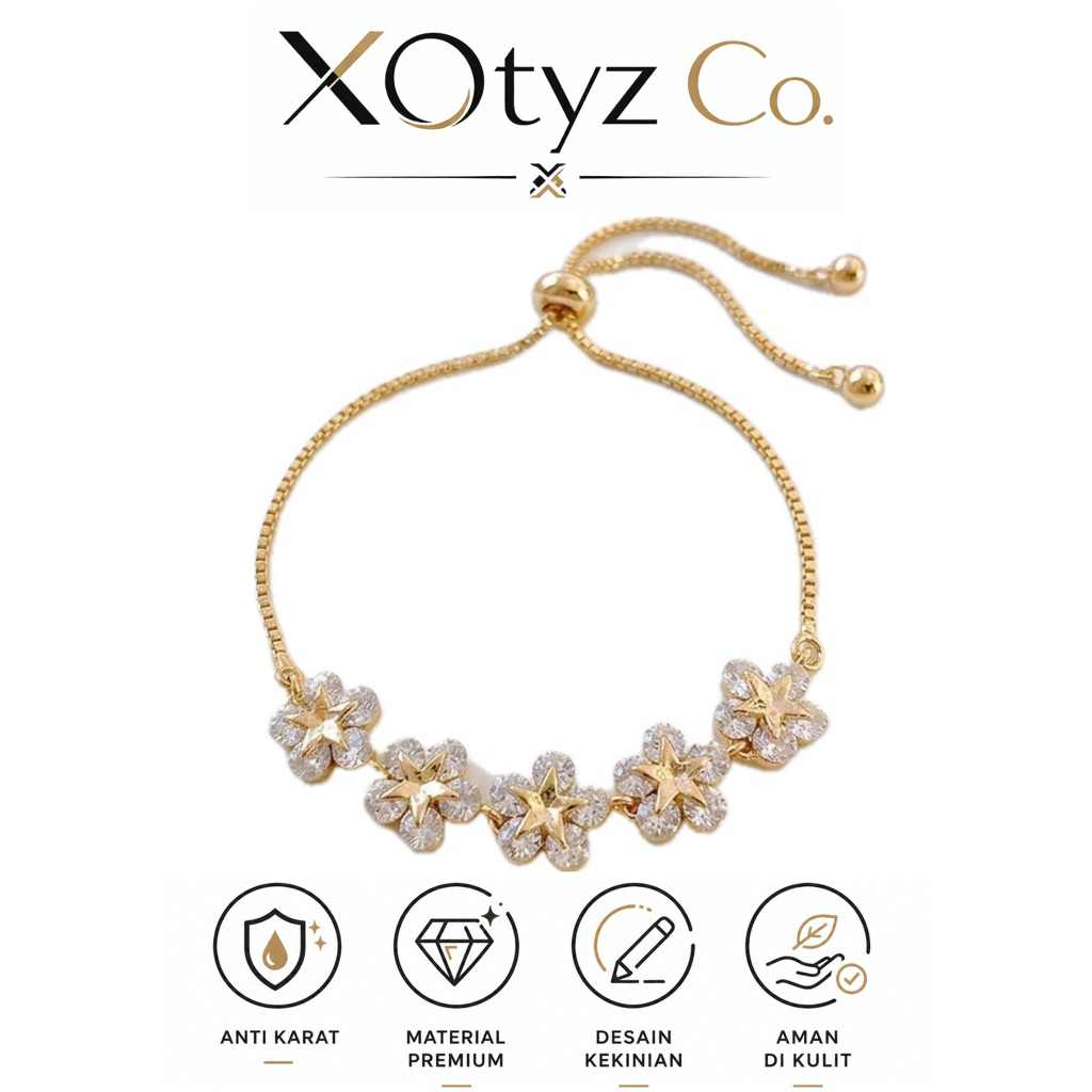 Gelang Serut Wanita Bunga Emas Gold | Gelang Kekinian | Gelang Fashion