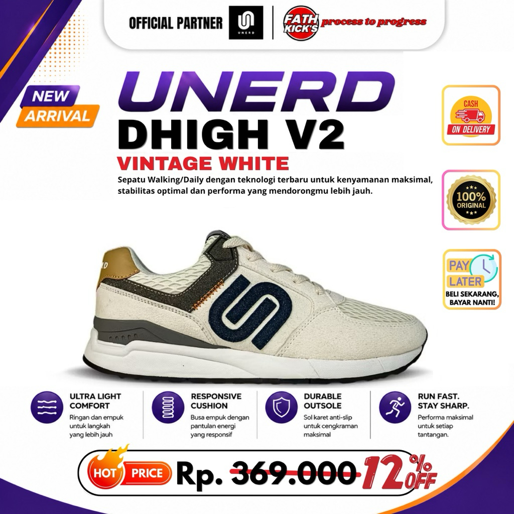 Sepatu UNERD Original | DHIGH V2 VINTAGE WHITE | Sepatu Sneakers Pria Wanita