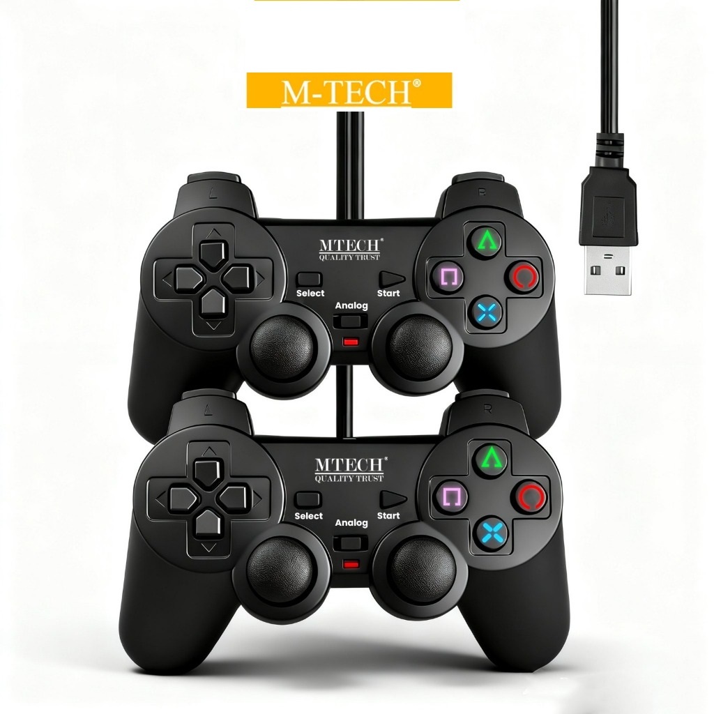 Gamepad Joystick USB Ganda Hitam untuk PC dan Laptop, Stik Kontrol dengan Kabel, Cocok untuk Bermain