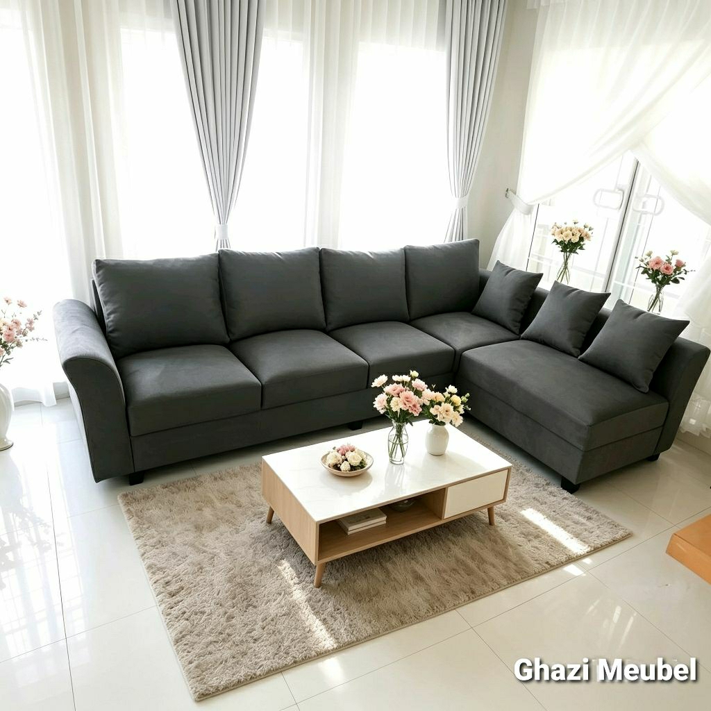 sofa L jumbo, sofa L minimalis ruang tamu