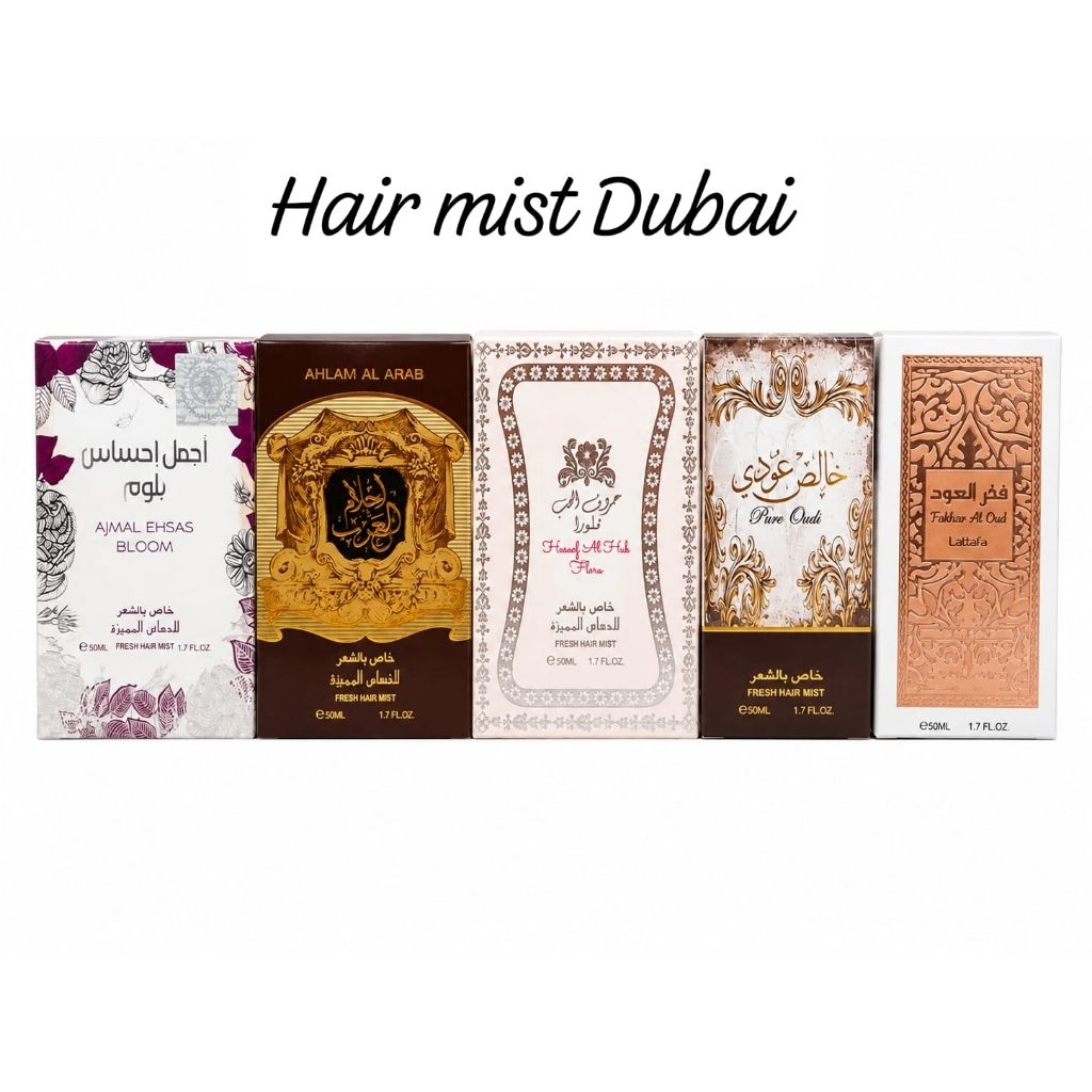FRESH HAIR MIST DUBAI, Ajmal ehsas- pure oud- ahlam al arab -Huroof al hub flora,fakhar ,Hair mist  
