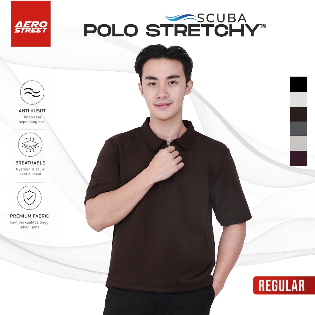 Aerostreet Lex Kaos Polo Scuba Pria Brown Polo Scubashirt Kerah Cowok Men Casual Desain Dengan Resle
