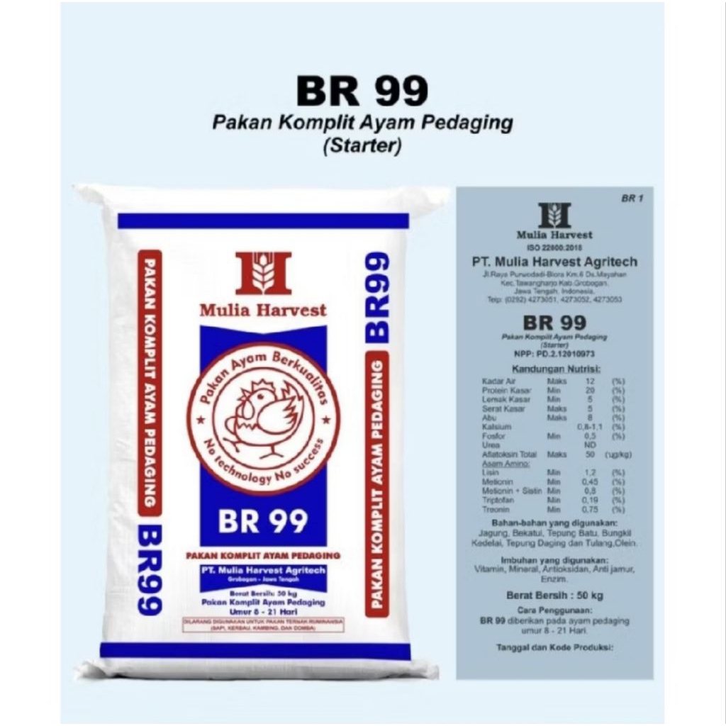 PAKAN AYAM KOMPLIT 1KG UNTUK AYAM BURAS DEWASA, REPACK MERK BR99
