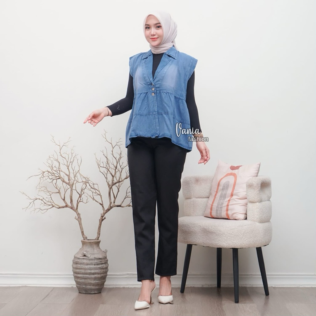 MELODIE VEST JEANS ROMPI KEKINIAN / VEST DENIM JUMBO XXL / JACKET JEANS VEST WANITA