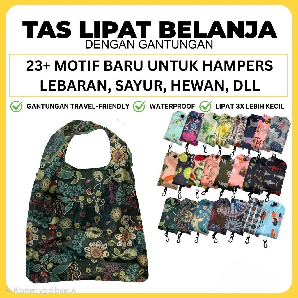 Tas Belanja Lipat Tote Bag Gantung | Reusable, Soppeng Bag Waterproof, Parasut, Motif Lucu