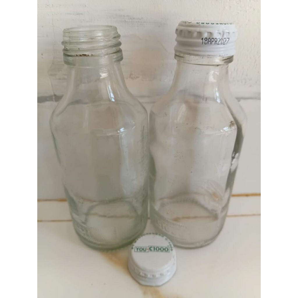 Botol kaca bekas You C 1000, sudah bersih + tutup aslinya
