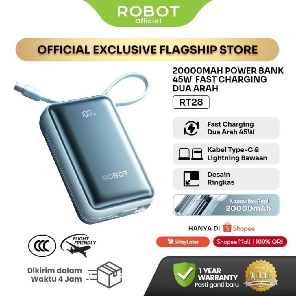 Powerbank Robot RT28 20000mAh Fast Charging 45w Original