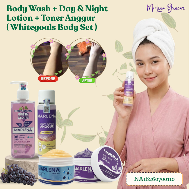 [ Whitegoals Brightening Marlena Body Set ] | Grape Soap Liquid + Body Toner Anggur non alchohol + B