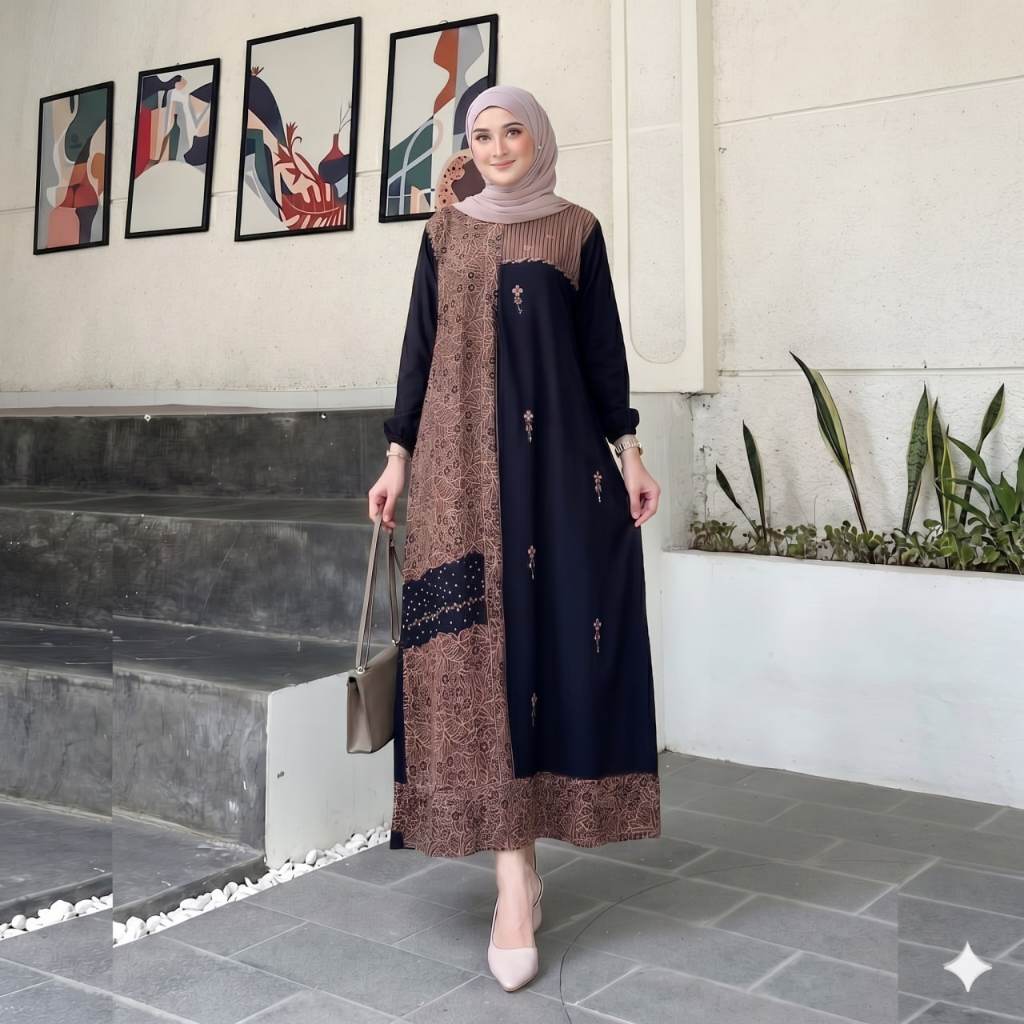 Baju Gamis Sonata Wanita Batik Pekalongan Rayon Adem Busui Kondangan Kekinian
