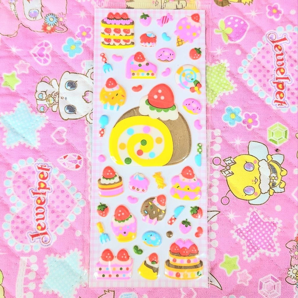 [RARE] Heisei Retro Roll Cake Puffy Sticker Sheet