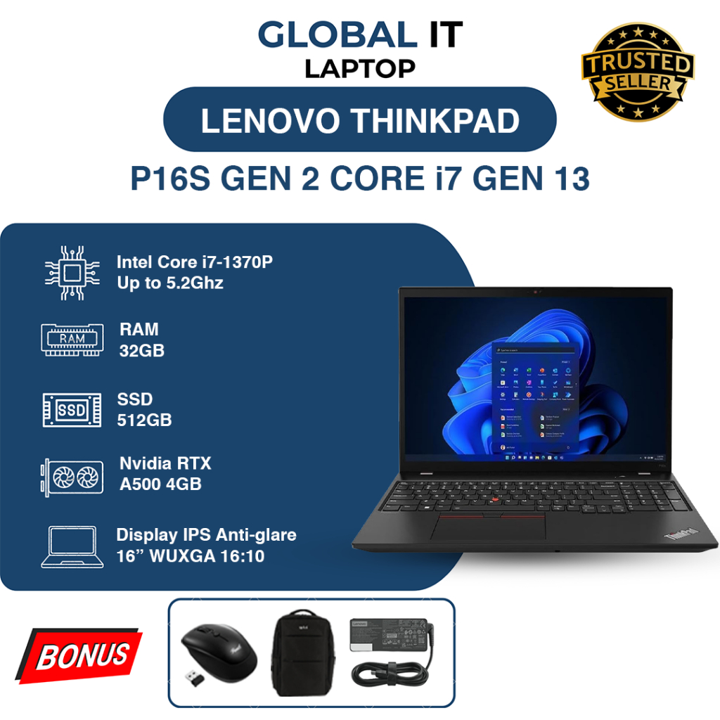 LENOVO THINKPAD P16S CORE i7 GEN 13 RTX A500 4GB RAM 32GB SSD 512GB