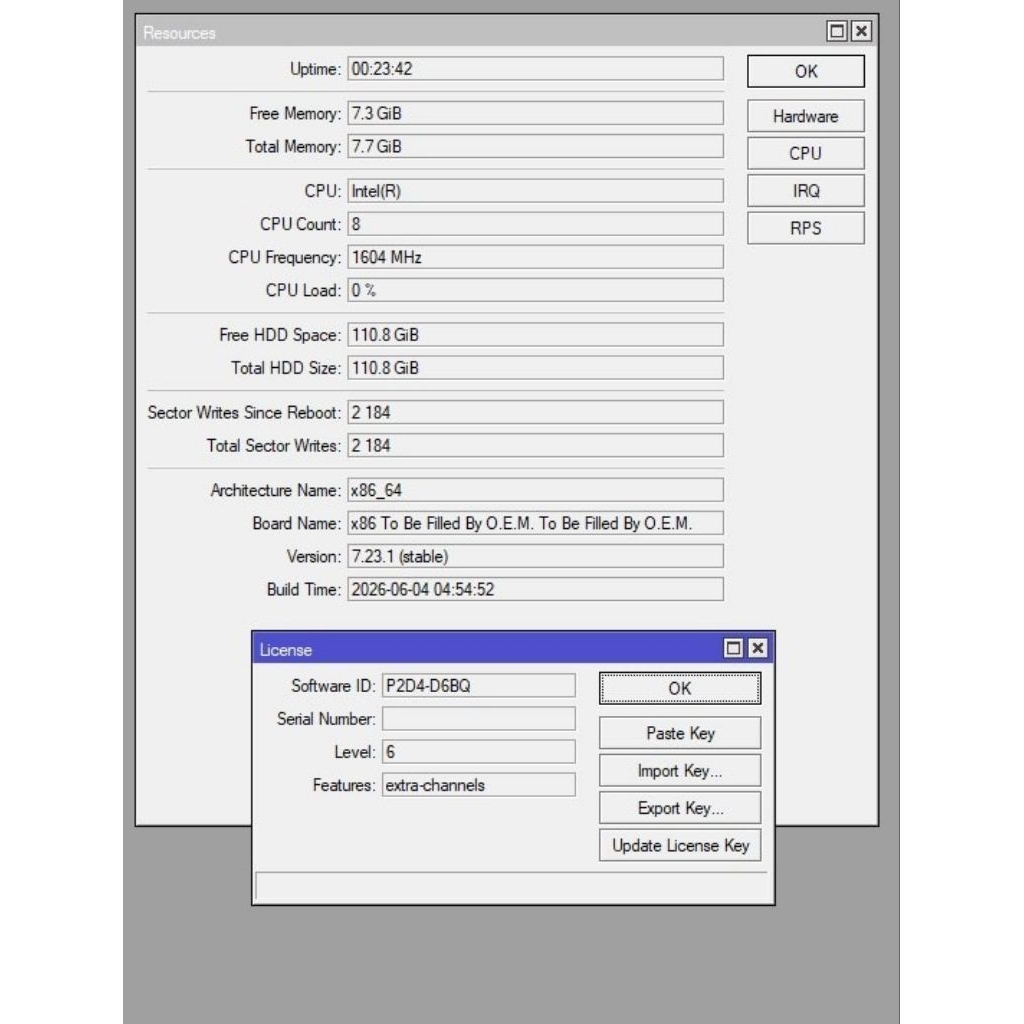 License / lisensi Mikrotik X86