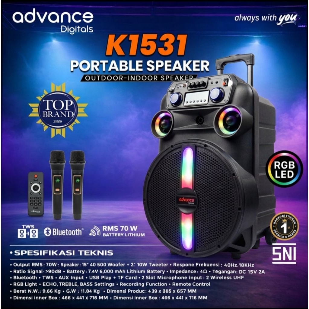 ADVANCE DIGITAL SPEAKER PORTABLE BLUETOOTH TROLI K-1531