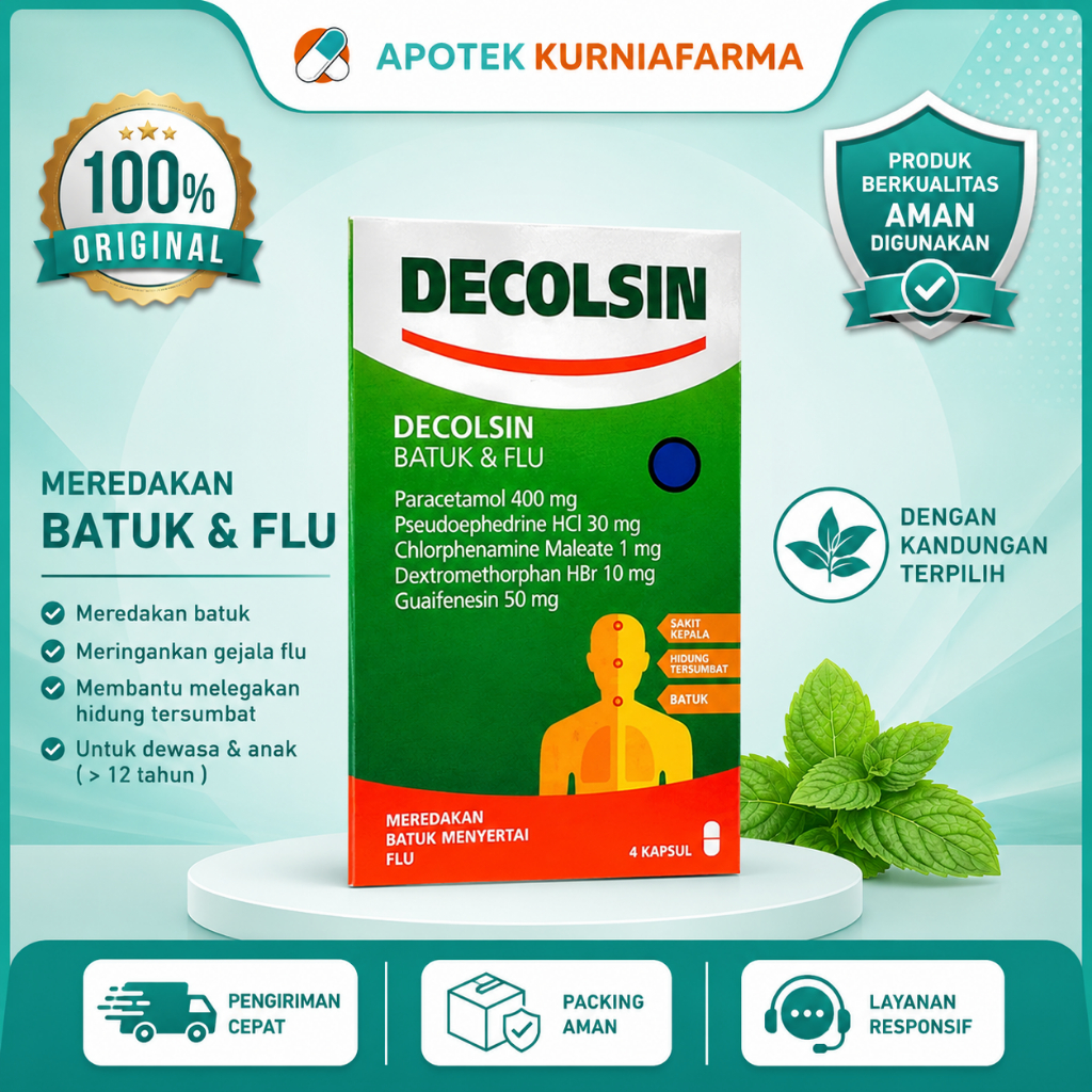 Decolsin 4 Kapsul - Obat Flu dan Demam dengan Paracetamol, Chlorpheniramine, Dextromethorphan