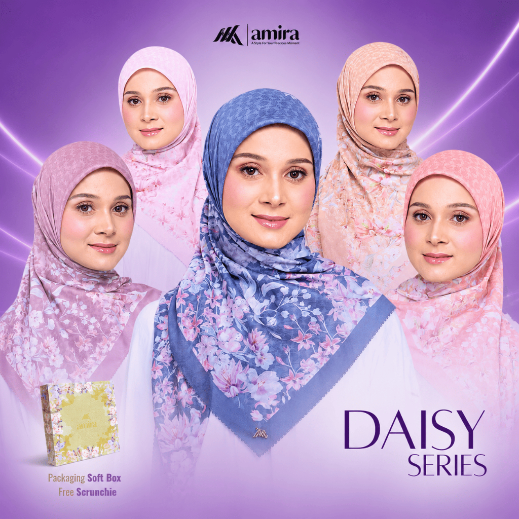 Amira - DAISY Voal Printing Motif Hijab Segiempat Lasercut Premium Square Free Box