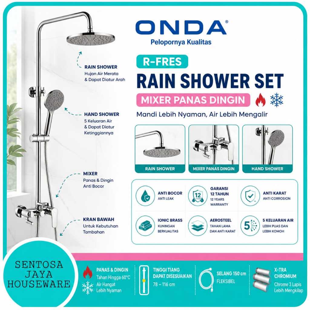 TIANG SHOWER SET PANAS DINGIN MERK ONDA / SHOWER TIANG KOMPLIT SET ONDA
