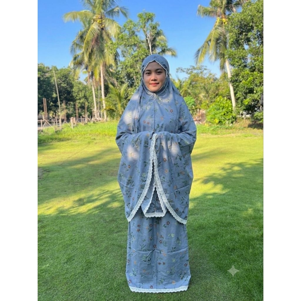 Mukenah Traveling Katun Motif Elegan Set Tas Cantik