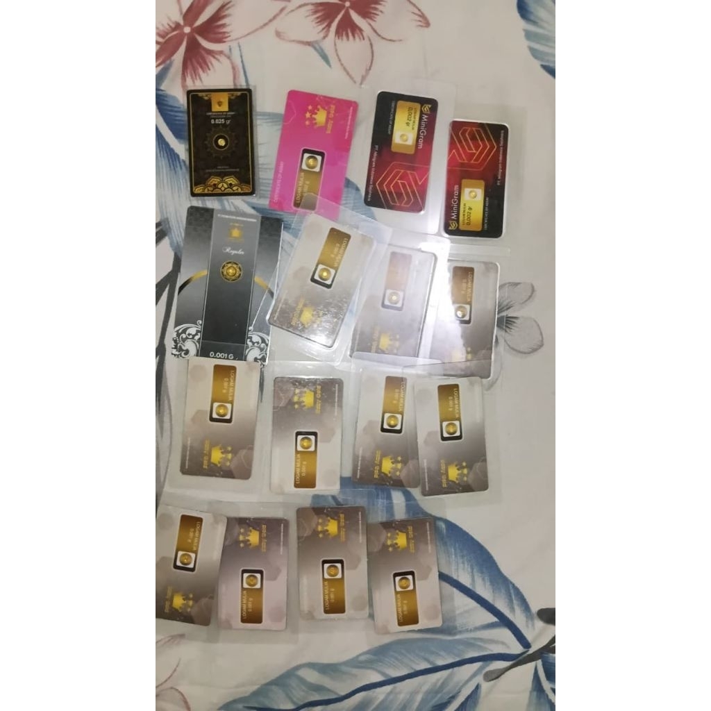 emas mini gold 0.025gr,  0.002gr dan 0.001 total 16pcs borongan
