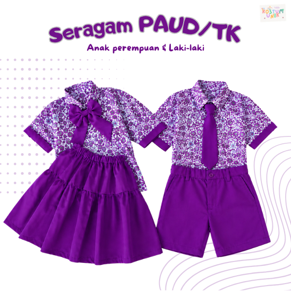 Seragam Sekolah Batik Paud Warna Ungu Setelan Batik PAUD Seragam PAUD TK Anak Jahitan Rapi Bahan kat