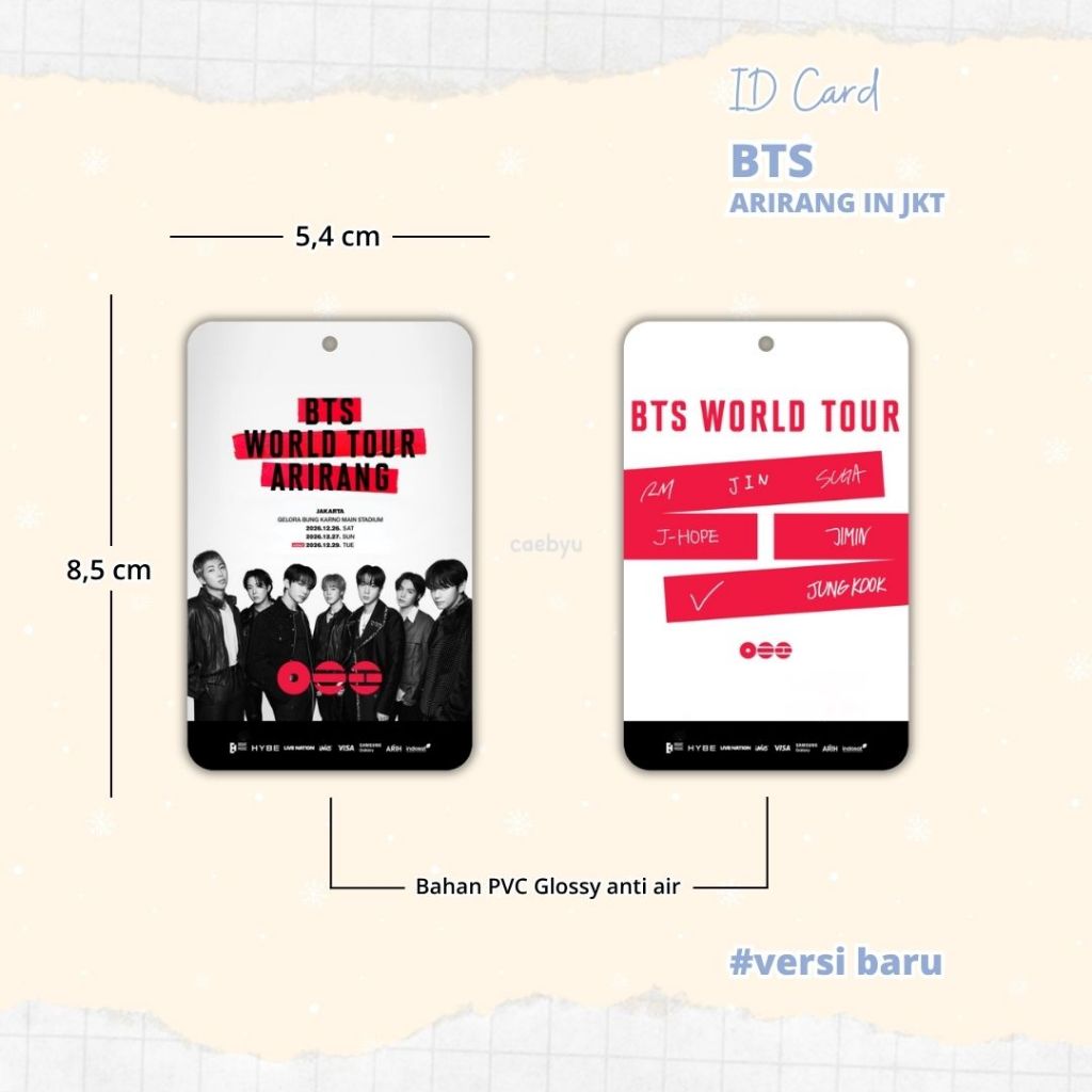 READY STOCK ID Card BTS ARIRANG in Jakarta Kpop world tour Konser JKT Indonesia INA army K-Pop Lanya