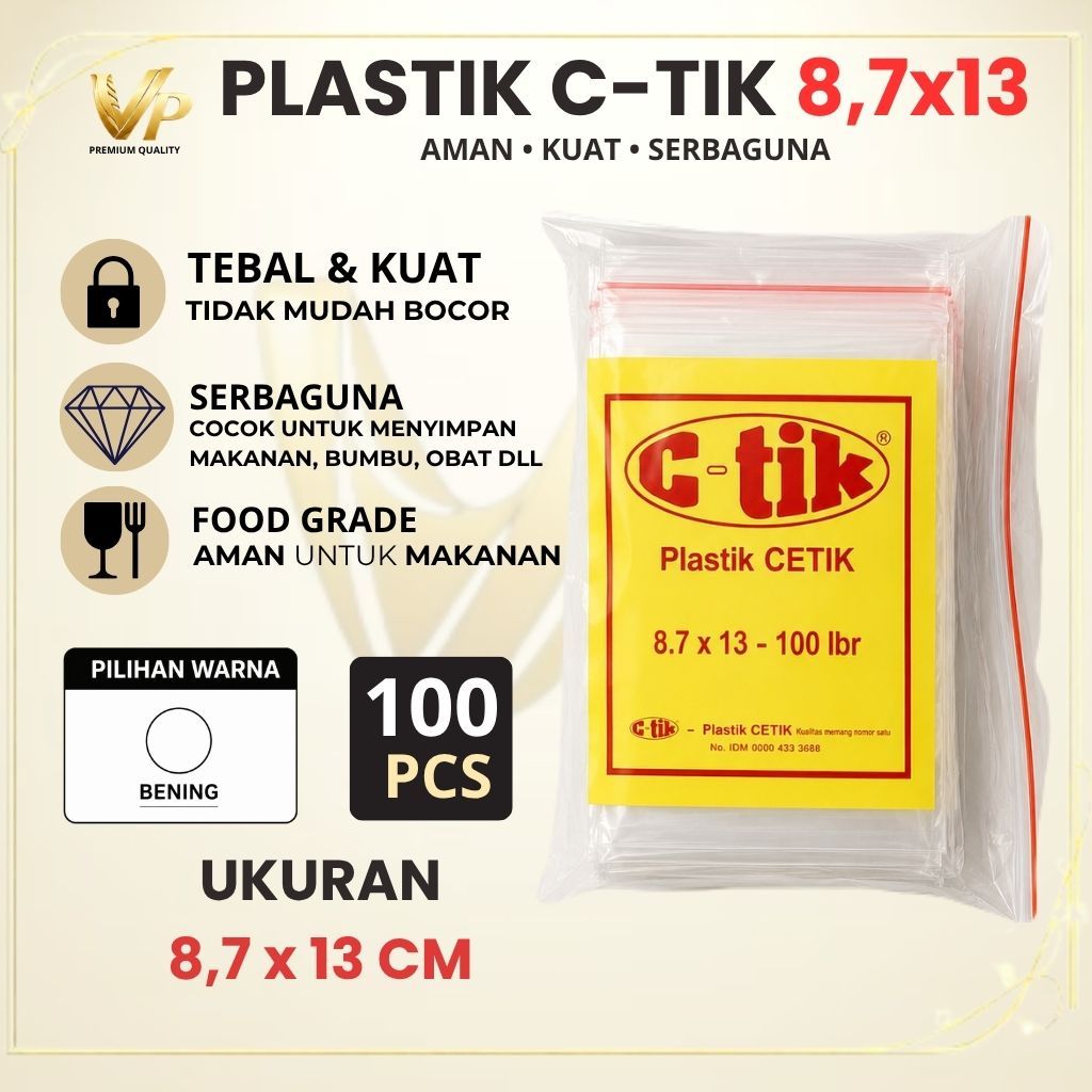 Plastik Klip Ziplock C-Tik 8,7x13 Cm Isi 100 PCS | Plastik Bening Tebal Food Grade Anti Bocor Serbag