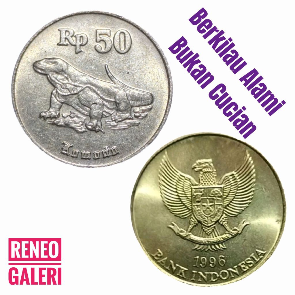 Berkilau KOIN 50 Komodo tahun Random uang kuno logam Indonesia original asli kuning tanpa 1997